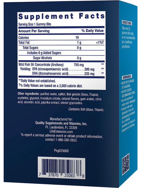 Life Extension, Omega-3 Fish Oil Gummy Bites, Tropical Fruit, 36 gummies