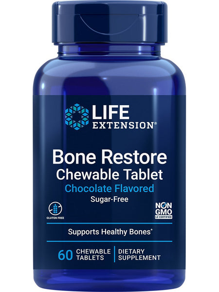 Life Extension, Bone Restore Chewable Tablets (Sugar-Free Chocolate), 60 chewable tablets