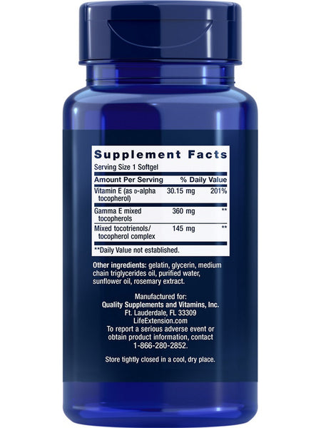 Life Extension, Gamma E Mixed Tocopherols & Tocotrienols, 60 softgels