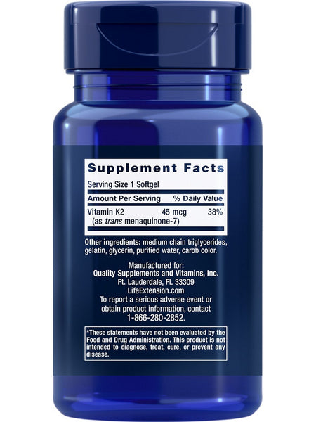 Life Extension, Low Dose Vitamin K2 (MK-7), 45 mcg, 90 softgels