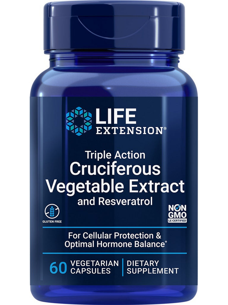 Life Extension, Triple Action Cruciferous Vegetable Extract and Resveratrol, 60 vegetarian capsules