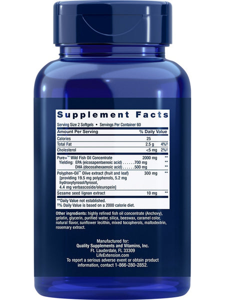 Life Extension, Super Omega-3 EPA/DHA Fish Oil, Sesame Lignans & Olive Extract, 120 softgels