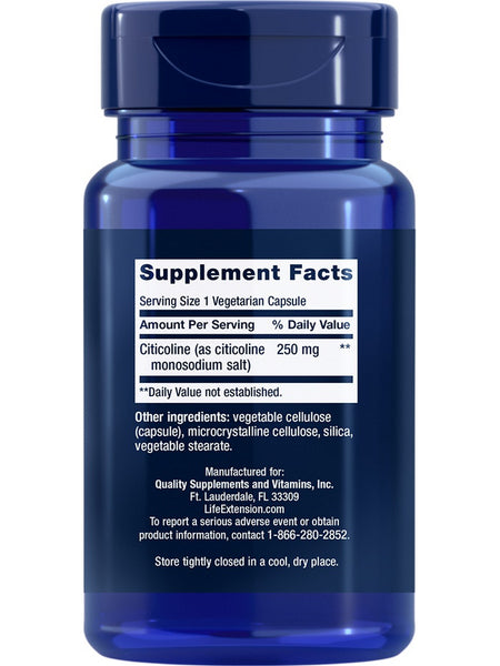 Life Extension, Citicoline (CDP-Choline), 60 vegetarian capsules