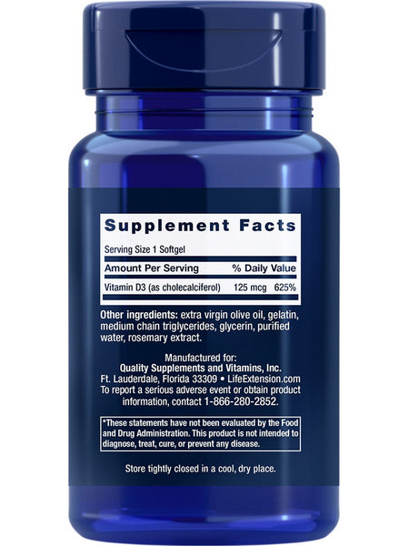 Life Extension, Vitamin D3, 125 mcg (5000 IU), 60 softgels