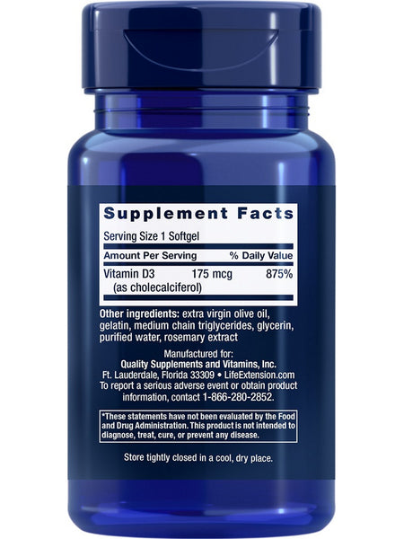 Life Extension, Vitamin D3, 175 mcg (7000 IU), 60 softgels