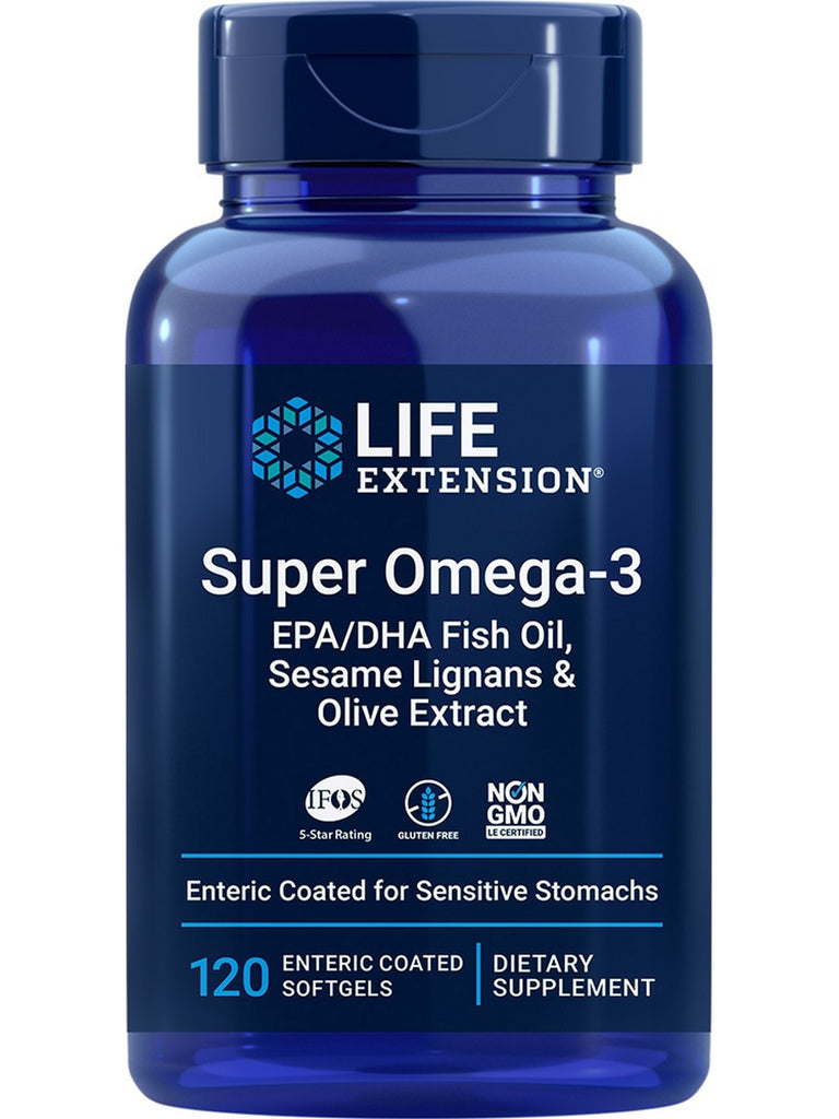 Life Extension, Super Omega-3 EPA/DHA Fish Oil, Sesame Lignans & Olive Extract (Enteric Coated), 120 enteric-coated softgels