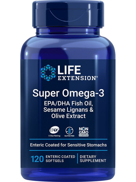 Life Extension, Super Omega-3 EPA/DHA Fish Oil, Sesame Lignans & Olive Extract (Enteric Coated), 120 enteric-coated softgels