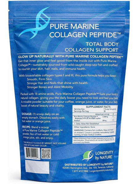 Longevity by Nature, Pure Marine Collagen Peptide, Collagen Type I & III, 7.1 oz