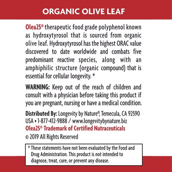 Longevity by Nature, Olea25 Hydroxytyrosol, 30 Capsules