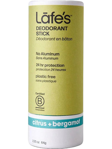 Lafe's Natural BodyCare, Lafe's Plastic-Free Stick Citrus+Bergamot, 2.25 oz