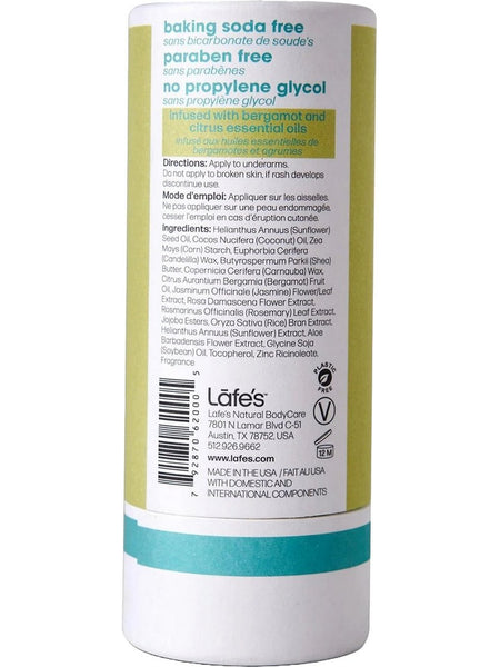 Lafe's Natural BodyCare, Lafe's Plastic-Free Stick Citrus+Bergamot, 2.25 oz