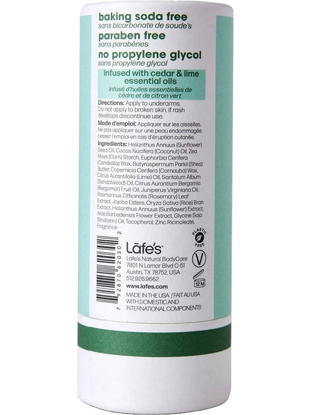 Lafe's Natural BodyCare, Lafe's Plastic-Free Stick Cedar+Lime, 2.25 oz