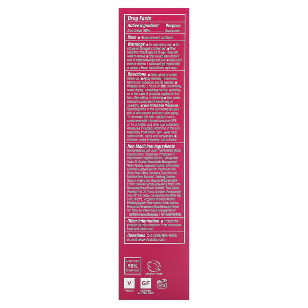 Andalou Naturals, 1000 Roses CC Color+ Correct Sheer Tan SPF30, Sensitive, 2 fl oz