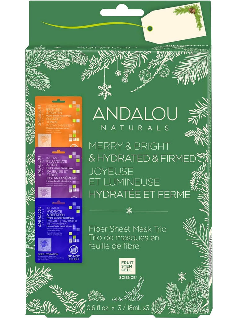 Andalou Naturals, Hydro Serum Facial Sheet Mask Trio Holiday Gift Set, 1 Kit