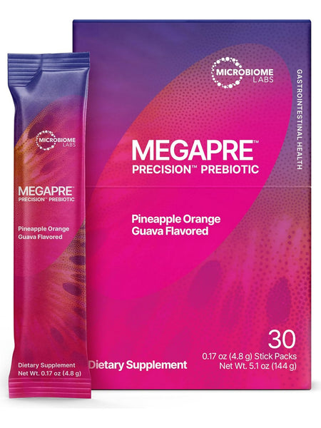 Microbiome Labs, MegaPre, Precision Prebiotic, Pineapple Orange Guava Flavored, 30 Stick Packs