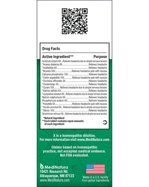 MediNatura, BHI, Migraine, 100 Tablets