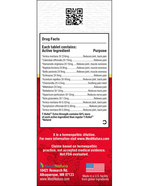MediNatura, T-Relief Extra Strength Pain Relief, 100 Tablets