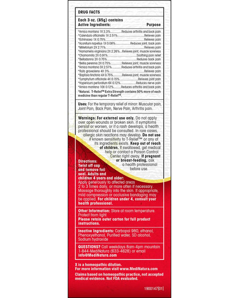 MediNatura, T-Relief Extra Strength Pain Relief Gel, 3 oz