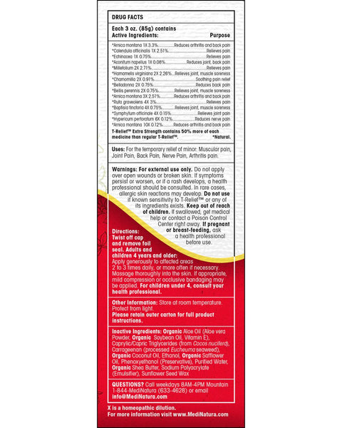MediNatura, T-Relief Extra Strength Pain Relief Cream, 3 oz