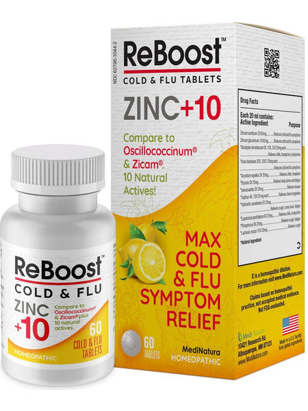 MediNatura, ReBoost Cold & Flu Tablets Zinc +10, Lemon, 60 Tablets