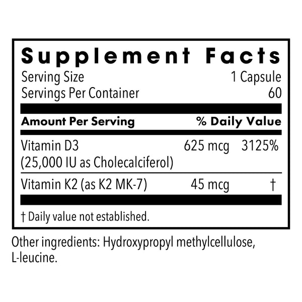 Metabolic Maintenance, Vitamin D3, 25,000 IU with Vitamin K2 MK-7, 60 Vegetarian Capsules