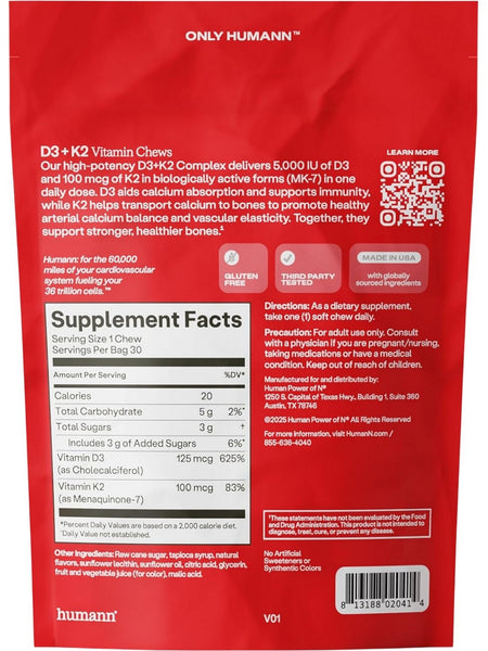 HumanN, D3 + K2 Vitamin Chews, Mixed Berry, 30 Chews