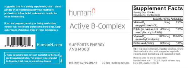 HumanN, Active B-Complex, 30 Fast-Melting Tablets
