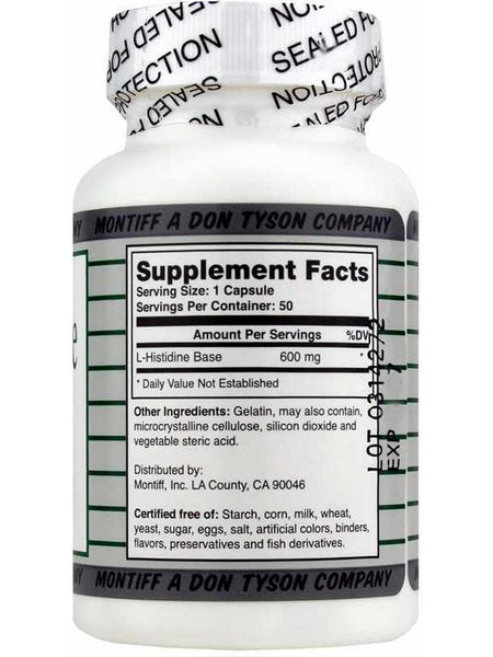 Montiff, Pure L-Histidine 600 mg, 50 Capsules