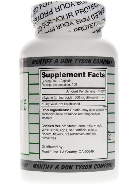 Montiff, Pure L-Lysine 500 mg, 100 Capsules