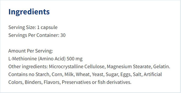 Montiff, Pure L-Methionine 500 mg, 30 Capsules