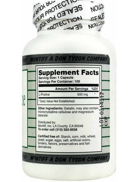 Montiff, Pure L-Proline 500 mg, 100 Capsules
