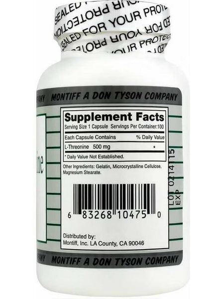 Montiff, Pure L-Threonine 500 mg, 100 Capsules