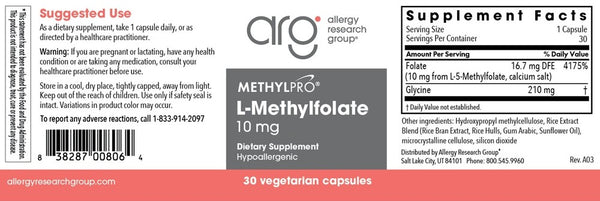 MethylPro, L-Methylfolate, 10 mg, 30 Vegetarian Capsules