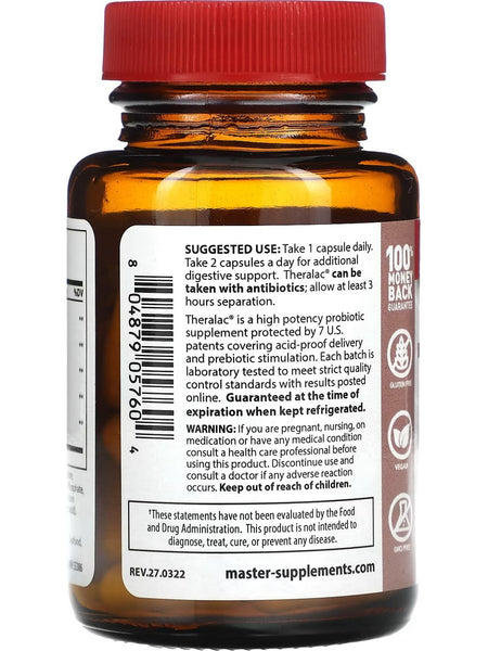 Master Supplements, Theralac, Broad Spectrum Probiotic, 30 Billion CFU, 30 Capsules