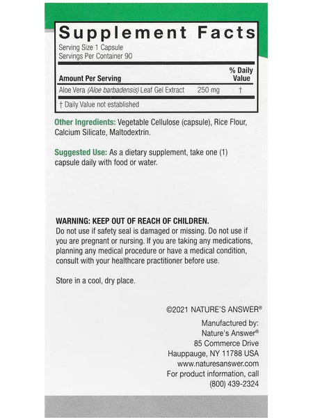 Nature's Answer, Aloe Vera, 250 mg, 90 Vegetarian Capsules