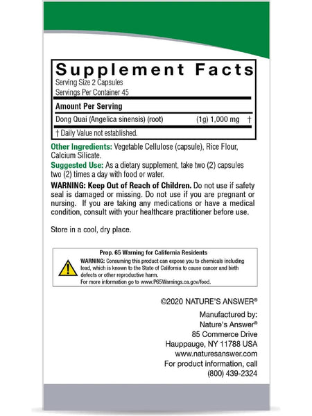 Nature's Answer, Dong Quai Root, 90 Vegetarian Capsules