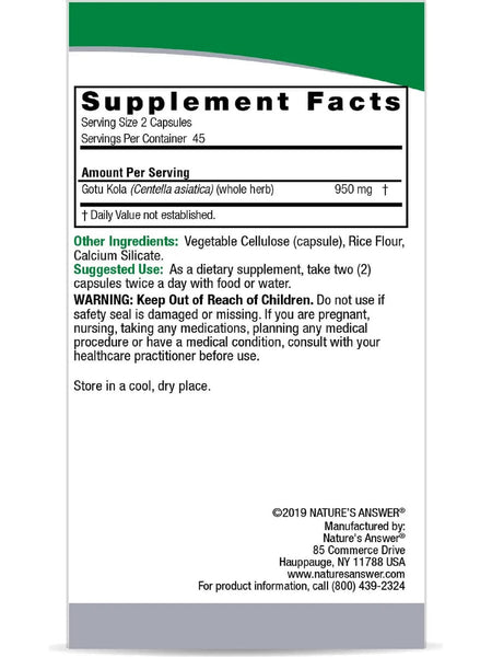 Nature's Answer, Gotu-Kola Herb, 90 Vegetarian Capsules