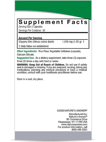 Nature's Answer, Slippery Elm, Ulmus rubra, 90 Vegetarian Capsules