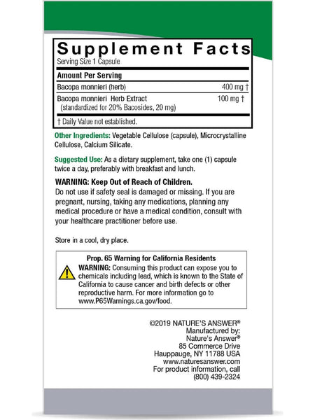 Nature's Answer, Bacopa, 90 Vegetarian Capsules