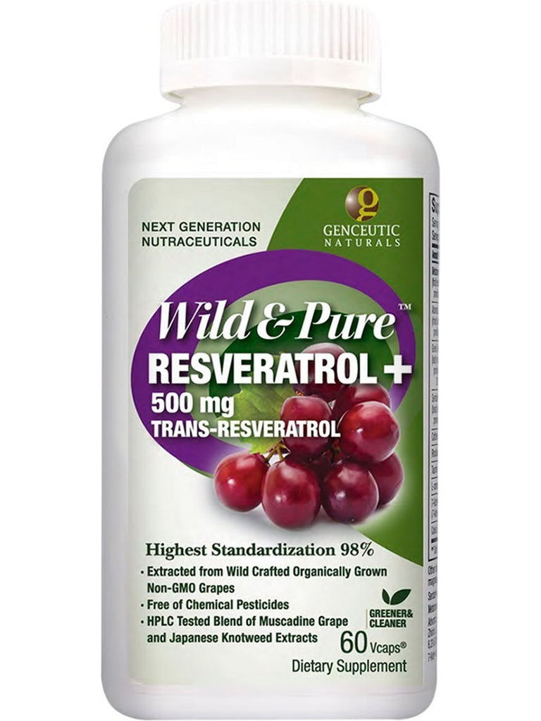 Genceutic Naturals, Wild and Pure Resveratrol+, 500 mg, 60 Vcaps