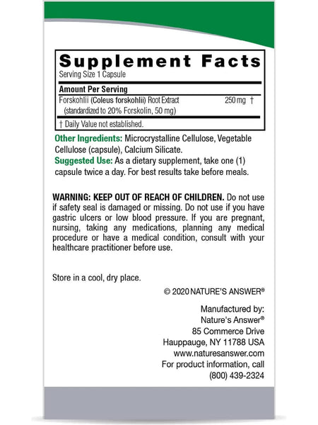 Nature's Answer, Forskohlli, 60 Vegetarian Capsules