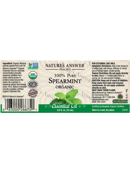 Nature's Answer, 100% Pure Spearmint, Organic Essential Oil, 0.5 fl oz