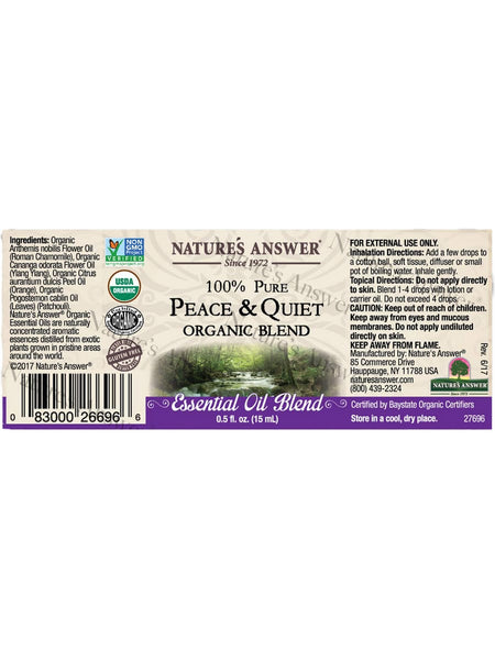 Nature's Answer, 100% Pure Peace & Quiet, Organic Blend Essential Oil, 0.5 fl oz