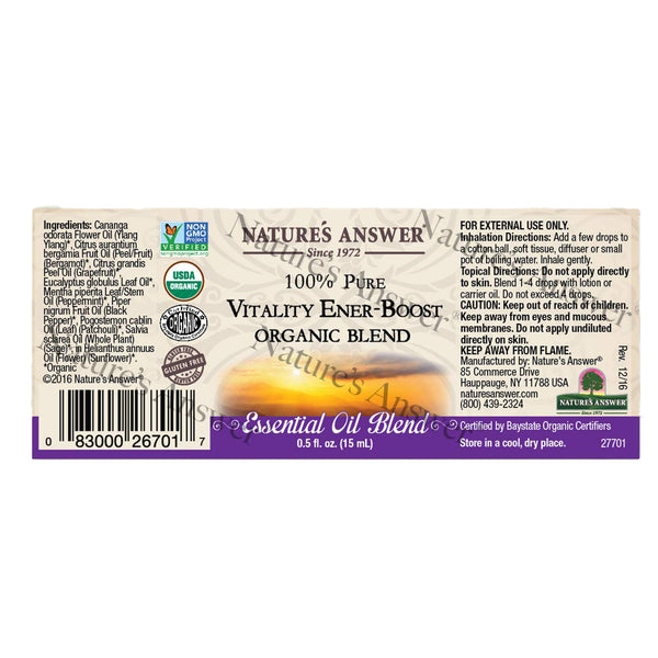 Nature's Answer, 100% Pure Vitality Ener-Boost, Organic Blend Essential Oil, 0.5 fl oz