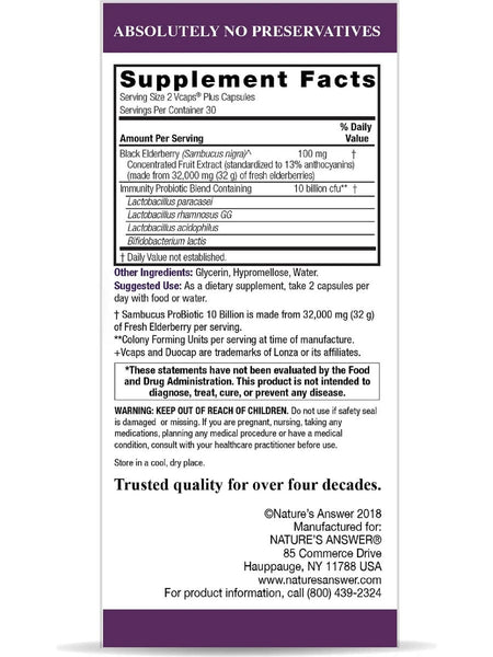 Nature's Answer, Sambucus + Probiotic Duo, 60 Veggie DuoCap Capsules