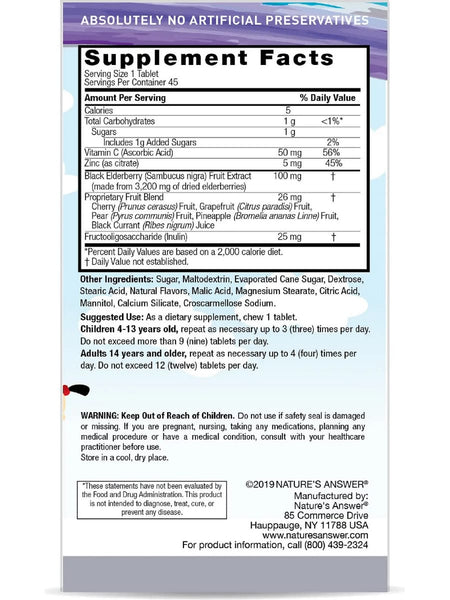 Nature's Answer, Sambucus Black Elderberry Kids Chews, 45 Chewable Tablets