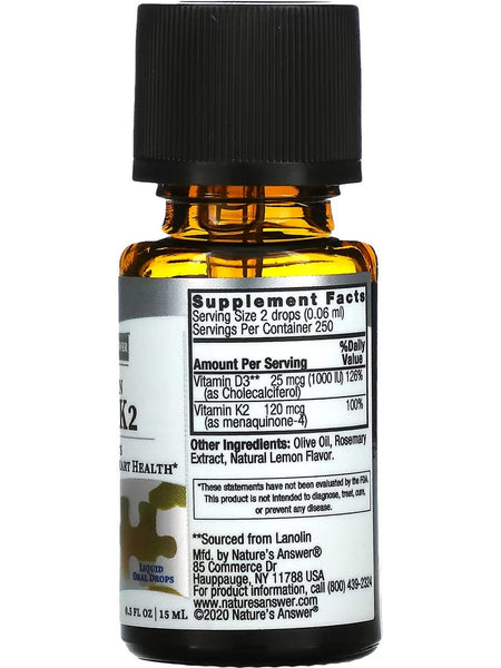 Nature's Answer, Vitamin D3 & K2 Liquid, 0.5 fl oz