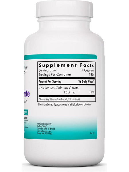 NutriCology, Calcium Citrate Pure, Well-Absorbed Calcium, 180 Vegetarian Capsules