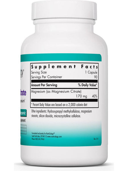 NutriCology, Magnesium Citrate Pure, Well-Absorbed Magnesium, 90 Vegetarian Capsules