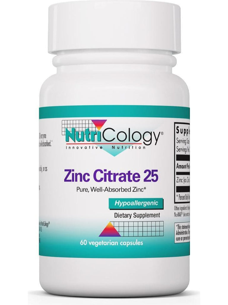 NutriCology, Zinc Citrate 25 Pure, Well-Absorbed Zinc, 60 Vegetarian Capsules